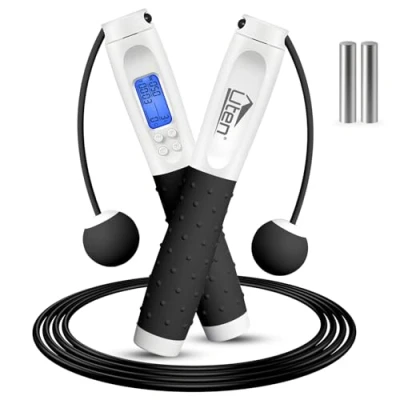 Immagine di Uten Corda per Saltare Senza Cordone, Salto Regolabile con Timer, Calorie Conta Elettronico LCD, Fitness/Perdita di Peso/Boxe/Altezza Lunga, Smart l&#039;Uomo Donna Bambini