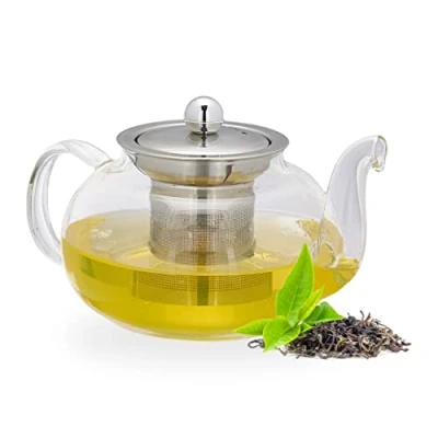 Immagine di Relaxdays Teiera con Filtro, in Vetro Borosilicato e Acciaio Inox, 600 ml, Colino a Maglia Fina, Trasparente Argentato, 50%