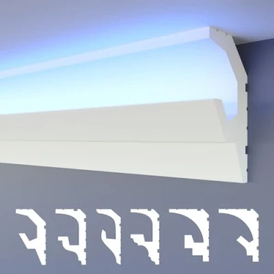 Immagine di HEXIMO LED 2in1 Modanature per stucchi, soffitti a illuminazione indiretta XPS polistirene, Profilo di raccordo leggero (10,2 Metri HLED 19)