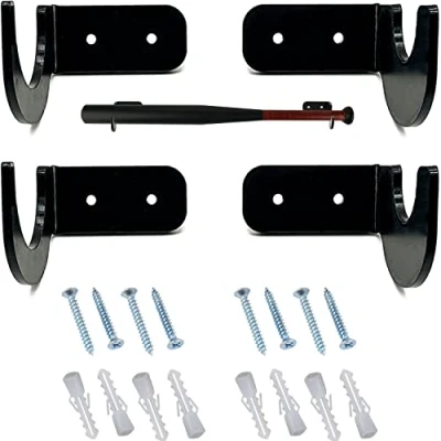 Immagine di 2 Paio di Supporto/Parete Porta per Mazza da Baseball Staffa a Parete Supporto Display Orizzontale espositore Softball, Hockey Stick Case(nero)