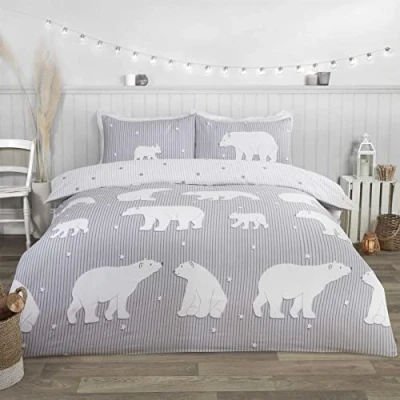 Immagine di Rapport Polar Bear Set Copripiumino per Letto Singolo, 100% Cotone Spazzolato, Reversibile, Colore: Grigio