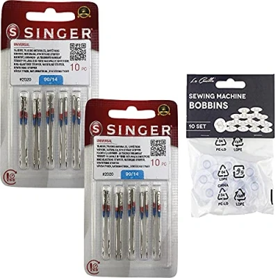 Immagine di Confezione da 20 aghi per macchina cucire universali Singer 2020 Spessore 90/14 tessuti in cotone e sintetici 130/705 H (tacco piatto su un lato)
