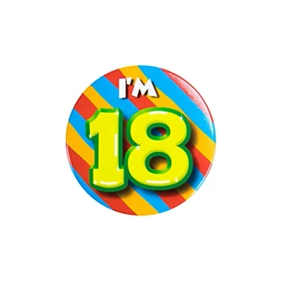 Immagine di PD Party 6014718 Compleanno Distintivo/Spillo Badge Celebrazione Festa I&#039;m 18, Multicolore, 5.5cm Lunghezza x Larghezza 0.5cm Altezza