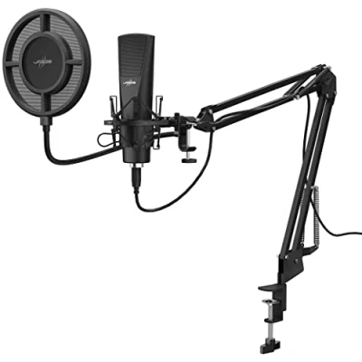 Immagine di uRage Microfono a condensatore di streaming USB con braccio (microfono cardioide registrazione Studio Conversazione YouTube Voix off, desktop o PC portatile, cavo 2.5m, 20Hz 16kHz, 2200Ω) Nero