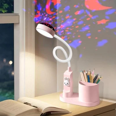 Immagine di Leikurvo lampada da scrivania per bambini, comodino a LED con portapenne, tavolo, dimmerabile, ricaricabile LED, regolabile 360, studio collo di cigno
