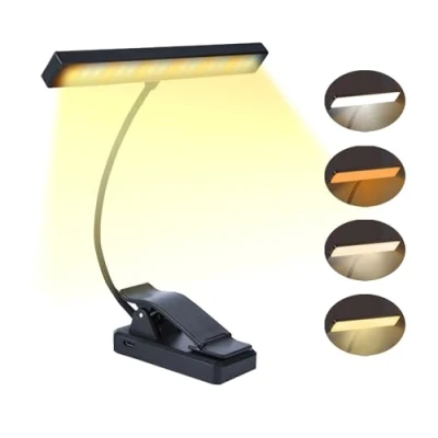 Immagine di CCHKFEI Luce da Lettura, 18 LED Lampada Lettura a Morsetto, USB Ricaricabile, 4 Modalità di Temperatura Colore, 3 Livelli Luminosità, Pieghevole 360 per Viaggio