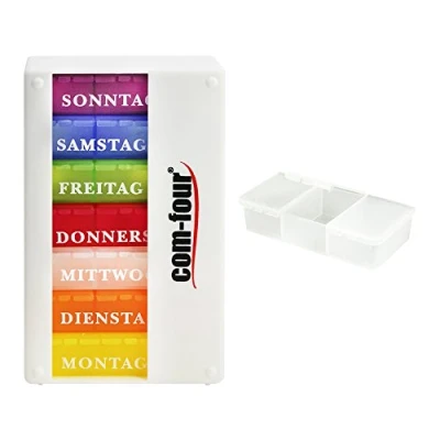 Immagine di com four® Macchina per Il dosaggio di farmaci 7 Giorni Scatola dei medicinali dosatore settimanale + delle Pillole con 3 Scomparti [Lingua: Tedesco] (01 Pezzi Bianco Accessori)