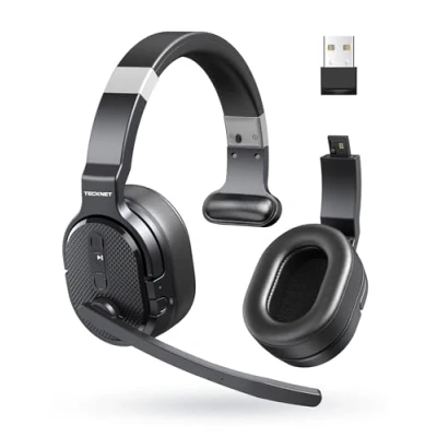 Immagine di TECKNET cuffie Bluetooth con microfono, USB dongle cancellazione del rumore singolo e doppio auricolare senza fili 3 modalità di musica EQ, PC per call center, ufficio, camion