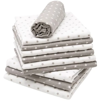 Immagine di ZOLLNER 10 Mussole per neonato 80x80 cm 100% cotone 5 grigie con design a stelle bianche e lavabili 60C pannolino di stoffa Certificato OEKO TEX (R)