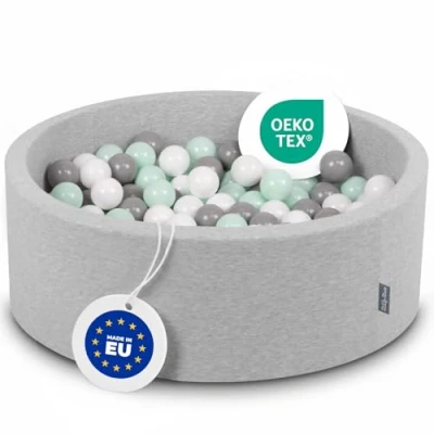 Immagine di KiddyMoon 90X30cm/300 Palline Piscina di Colorate ∅7Cm per Bambini Quarto Angolare in EU, Grigio Ch:Bianco/Grigio/Menta