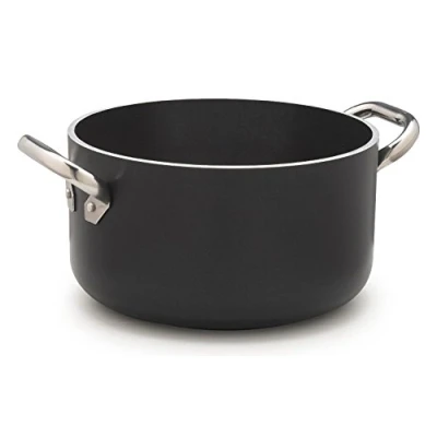 Immagine di Pentole Agnelli ALSA2104SSPI20 Alblack Casseruola Alta in Alluminio, Spessore 5 mm, Fondo Induzione da 11 cm, con 2 Manici Acciaio Inossidabile, 21 Nero