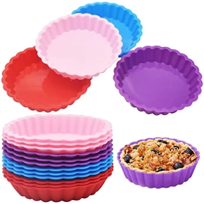 Immagine di Silicone Torta Stampo Rotondo,Xiuyer 12 PCS Teglia Crostata Silicone, Stampi Rotonda, Tortiera Bakeware Antiaderente Riutilizzabili Cake Mold Set per Pastichieria Torte Muffin(10.8x2.3cm)