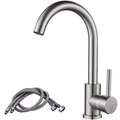 Immagine di F DEEN Rubinetto Cucina, Miscelatore Monocomando con Beccuccio Girevole a 360, Lavello Cucina in Acciaio Inox，Nichel Spazzolato