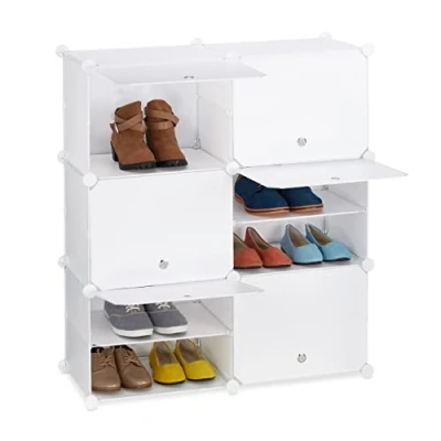 Immagine di Relaxdays Scarpiera in Plastica, 12 Scomparti Chiusi con Ante, Scaffale Porta Scarpe, Componibile, 95x85x31,5 cm, Bianco, 80% 10% Ferro, 1 pz