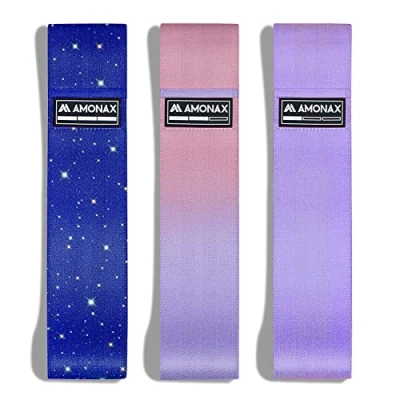 Immagine di Amonax Fasce Elastiche Fitness in Tessuto da Donna, Glute Band Elastici Fitness, Booty per Esercizi Squat, Attrezzi Casa Allenamento Dimagrante, Bande Fianchi e Gambe