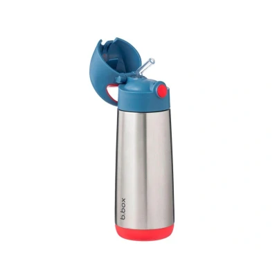 Immagine di B.Box Bottiglie d&#039;acqua isolate con cannucce per bambini, bottiglia da viaggio ergonomica, coperchio richiudibile a prova di perdite, tubo in silicone bere qualsiasi angolazione, 500 ml (Lemon