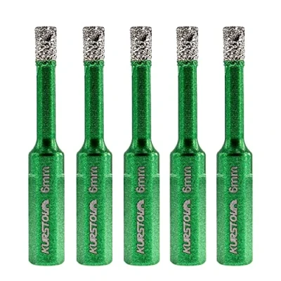 Immagine di Set punte diamantate per gres porcellanato seghe a tazza secco con gambo triangolare fisso su punte, marmo e granito ceramici, Nr.K1 (5 pezzi da 6 mm)