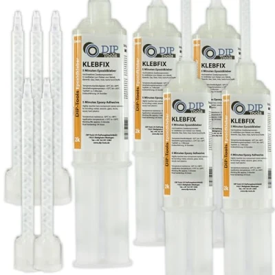 Immagine di DIP Tools KLEBFIX Colla Bicomponente Epossidica per Legno, Metallo, Vetro, Plastica e Altro Ancora in Soli 5 minuti (5x25ml)