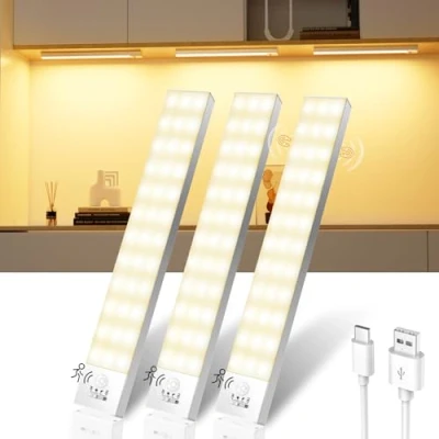 Immagine di Ylatoial Luce Armadio LED con Sensore di Movimento, 4 Modalità Sottopensile Cucina, USB Lampada Ricaricabile, Senza Fili Luci Notturna per Cucina Scale Corridoio Garage