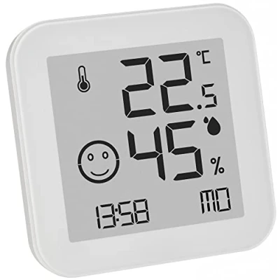 Immagine di TFA Dostmann Termoigrometro digitale BLACK &amp; WHITE, 30.5054.02, e INK display, temperatura interna, umidità, valori massimi minimi, ora data, bianco