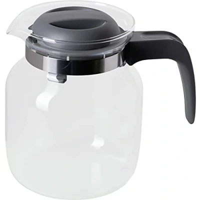 Immagine di wenco Caraffa in vetro da 1,25 l, ideale per tè, caffè e bevande fredde, resistente al calore, con coperchio foro beccuccio, lavabile lavastoviglie infrangibile, trasparente/grigio