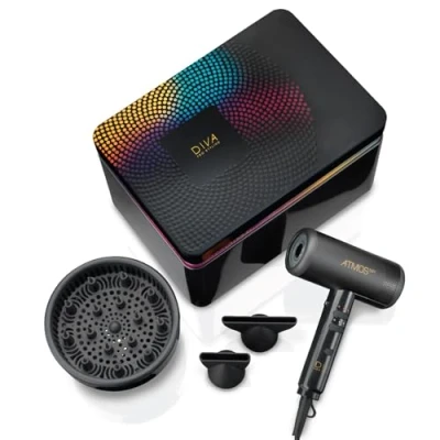 Immagine di Asciugacapelli con diffusore compatto Diva Pro Styling Atmos Dry Ultra potente, leggero e incredibilmente silenzioso