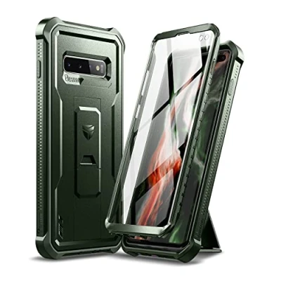 Immagine di Dexnor Custodia Samsung Galaxy S10+ Plus, [Protezione Schermo Integrata e Cavalletto] Protezione Resistente agli Urti di Grado Militare per S10 Plus,verde