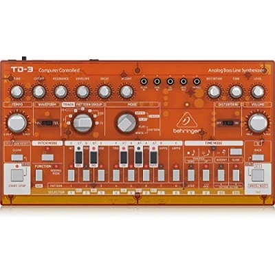 Immagine di Behringer TD 3 TG Sintetizzatore analogico Bass Line con VCO, VCF, sequenziatore a 16 fasi, effetti di distorsione e catena poli voci, compatibile PC Mac