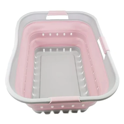 Immagine di SAMMART Cesto Portabiancheria Pieghevole in Plastica da 42 Litri Contenitore/Organizzatore Pop Up Vasca di Lavaggio Portatile Cesto/Cesto salvaspazio (Grigio/Rosa pallido, 1)
