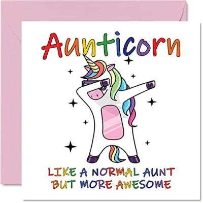 Immagine di Biglietti di compleanno per lei Aunticorn divertenti zia, 145 mm x mm, biglietto auguri zia con unicorno fantastico regalo da nipote o