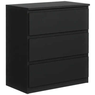 Immagine di Cassettiera Nera Opaca con 3 cassetti 70 cm, Armadio Camera da Letto, Corridoio, Soggiorno, H : 78,5 L P 39 cm Cassettiera, Mobiletto Multiuso, Mobile Cucina, Armadietti Salvaspazio