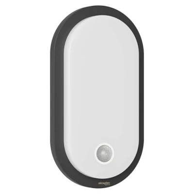 Immagine di Oktaplex Plato lampada da esterno con sensore di movimento e interruttore luce fissa, 3000 K, bianca calda, 1010 lm, IP65, parete ovale, antracite, 10,5 W, 230 V