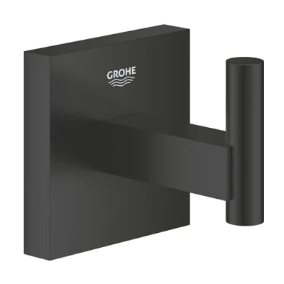 Immagine di GROHE Start Cube QuickFix Porta accappatoio asciugamani da doccia a parete per bagno (metallo, fissaggio nascosto, viti e tasselli inclusi), con QuickGlue, Nero opaco, 409612430