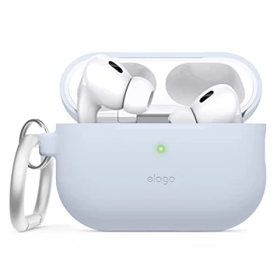 Immagine di elago Cover in Silicone Compatibile con Apple AirPods Pro 2a Generazione (2022), Custodia Protettiva Portachiavi, LED Frontale Visibile, Supporta la Ricarica Wireless (Azzurro)