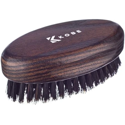 Immagine di Kobe Palm Spazzola da barba uomo, in stile militare, con setole di cinghiale, perfetta per la cura della barba, funziona bene oli (cenere scura)