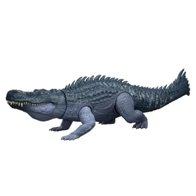 Immagine di Mattel Jurassic World La Rinascita Predatori Giganti Purussaurus, specie di dinosauro giocattolo grandi dimensioni, 2 attacchi furiosi, gioco digitale, JGB94