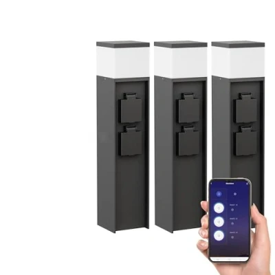 Immagine di ledscom.de 3 pz. bitta luminosa PODEL per esterni, Smart Home, 39cm, nero, 2 prese, incl. lampadina G9, 596lm, bianco