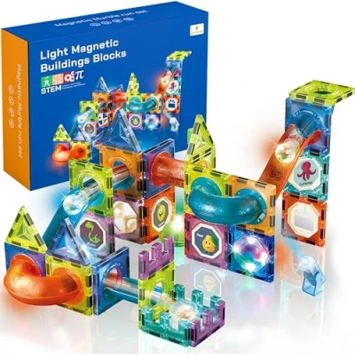 Immagine di CELMAN Costruzioni Magnetiche Set di Percorso per Biglie, Magnetic Tiles, Tessere e Tracciati Magnetici Bambini 3, 4, 5, 10 Anni Più, Montessori Kit Giochi Logica