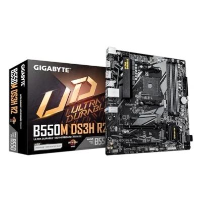 Immagine di GIGABYTE B550M DS3H R2 Scheda madre CPU AMD Ryzen 5000, VRM a 5+3 fasi, fino 4733 MHz DDR4 (O.C.), 1x M.2 PCIe 4.0 + 3.0, LAN 1 GbE, USB 3.2 Gen