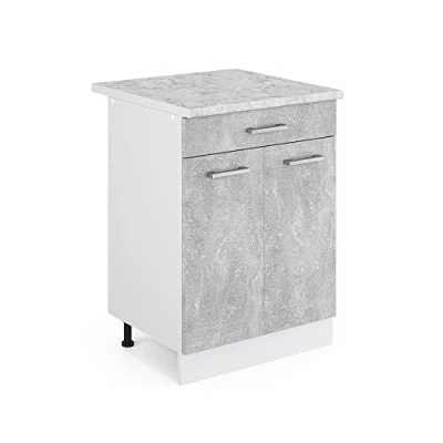 Immagine di Vicco mobiletto base per cucina R line, Calcestruzzo/Bianco, 60 cm con cassetto PL Marmo