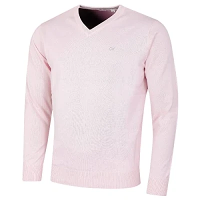Immagine di Calvin Klein Maglione da uomo con scollo a V in cotone morbido, Colore: rosa., L