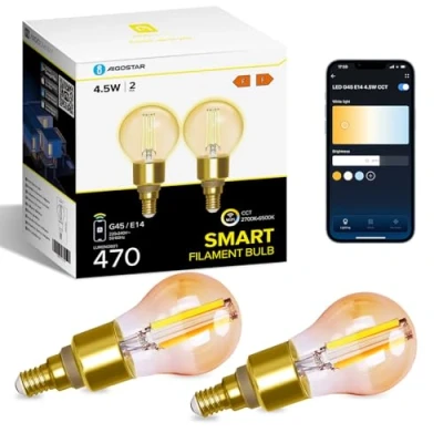 Immagine di Aigostar Lampadine Alexa, Led E14 Vintage, G45 Ambra Filamento a Globo, 4.5W, 470LM, Bianco Caldo Dimmerabile 2700K 6500K, Compatibile con Alexa e Google Home, 2 Unità