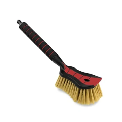 Immagine di ToM PaR Spazzola di Lavaggio ad Acqua I Autolavaggio con Collegamento all&#039;Acqua Sgancio rapido per l&#039;acqua Setole morbide, Fini e Delicate Impugnatura Comoda Coche Lunghezza: 44 cm Rosso