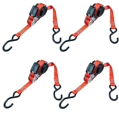 Immagine di PETEX 4 cinghie a cricchetto automatiche, autoavvolgenti, 1 pezzo, 5 m x 25 mm, 350/700 daN, fino 700 kg, rosso, gancio S