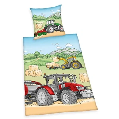 Immagine di Herding YOUNG COLLECTION Set di Biancheria da Letto Reversibile, Trattore, Federa 70 x 90 cm, Copripiumino 140 200 Cotone Renforcé, Multicolore