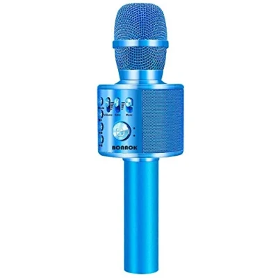 Immagine di Microfono Karaoke Wreless Bluetooth BONAOK, 3 in 1 Palmare Portatile Mic Regalo di Compleanno Altoparlante per Feste a Casa iPhone/Android/iPad, PC Smartphone Blu
