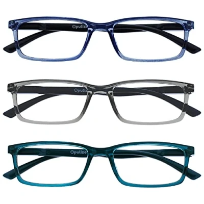 Immagine di OPULIZE See Occhiali da Lettura Filtro Set 3 Luce Blu Montatura Stretta Cerniere a Molla Migliorano il Sonno Gaming Computer Anti Riflesso Grigio Turchese Uomo Donna BBB9 37Q +2.00