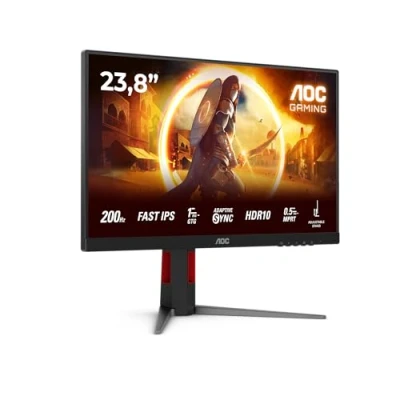Immagine di AOC Gaming 24G4HA Monitor Full HD da 24 pollici, 200 Hz, 1 ms, comp. G Sync, HDR10 (1920x1080, 2x HDMI 2.0, 1x DisplayPort 1.4) nero rosso