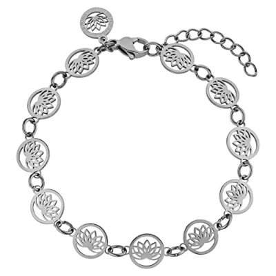 Immagine di Purelei® Recognition bracciale da donna impermeabile con fiori di loto, elegante in Acciaio inox, regalo per donne, lunghezza regolabile 16 19 cm, centimeters, inossidabile