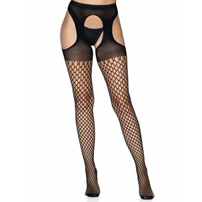 Immagine di Leg Avenue Collant A Rete Ovale con Parte Superiore Opaca, Nero, XL Piu Donna